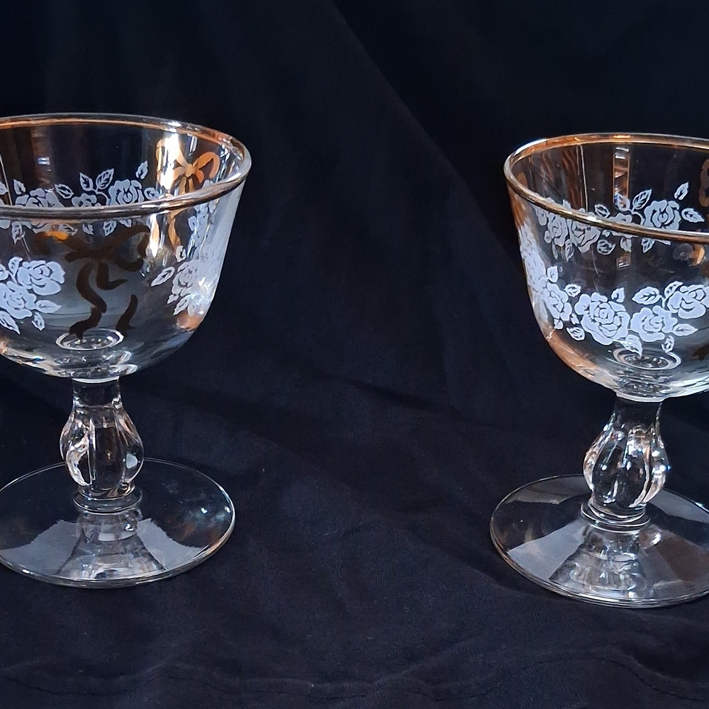 Elegant Floral Etched Glass Goblets